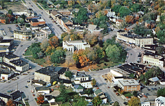 Aerial view of Goderich square, postcard 1984