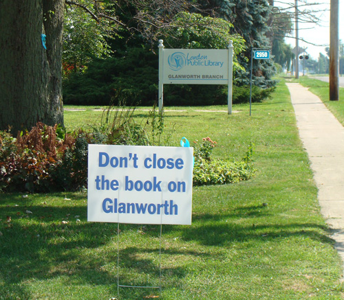 protest lawn sign don't close the book on Glanworth