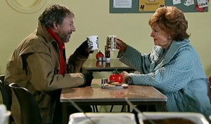 Dennis and Rita toasting Elsie in shelter