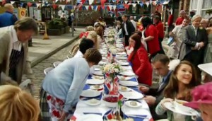Sitting for meal at Jubilee street party