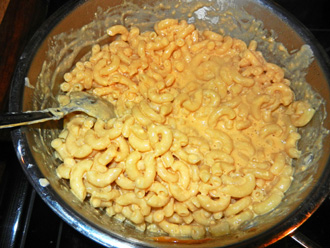 stove-top macaroni and cheese cooking