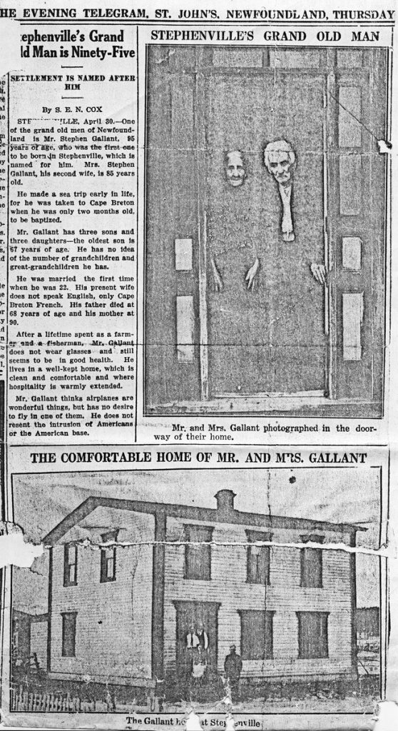 stephen gallant 1942 Evening Telegram article
