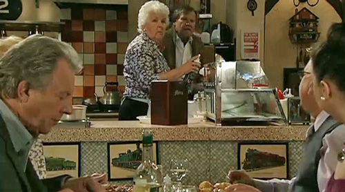 excuse-me-sylvia party of four dining at cafe - sitcom du jour