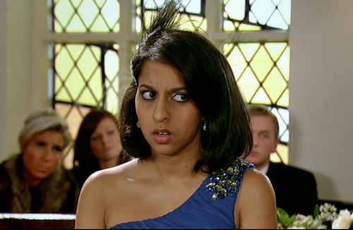 Bridesmaid Amber looking askance at Sophie