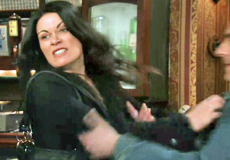 Carla shoves drunk Peter from her in Rovers